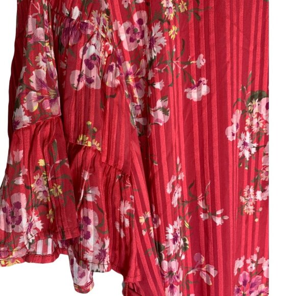 Loft Pleated Mini Dress Womens Small Floral Pink Green Belted Boho Cottagecore - Picture 8 of 9